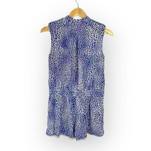REBECCA TAYLOR Leo Fever Romper Women's 6 Silk Blue White Leopard Sleeveless - Picture 4 of 11